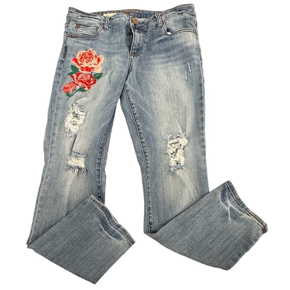 Kut From The Kloth Catherine Boyfriend Jeans Womens 10 Embroidered Floral